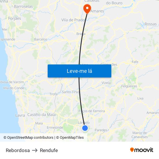 Rebordosa to Rendufe map