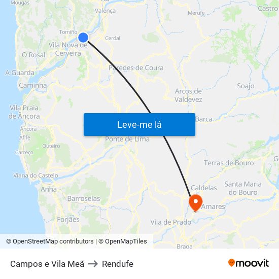 Campos e Vila Meã to Rendufe map