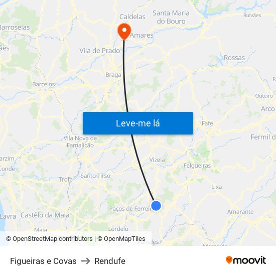 Figueiras e Covas to Rendufe map