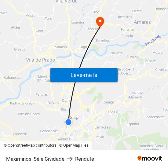 Maximinos, Sé e Cividade to Rendufe map