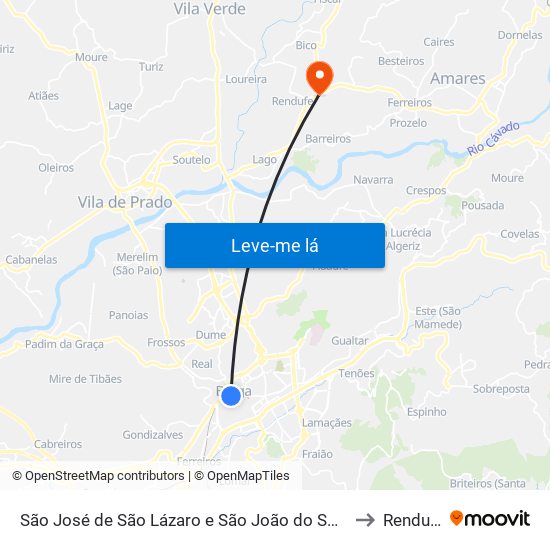 São José de São Lázaro e São João do Souto to Rendufe map