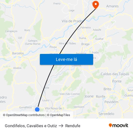 Gondifelos, Cavalões e Outiz to Rendufe map