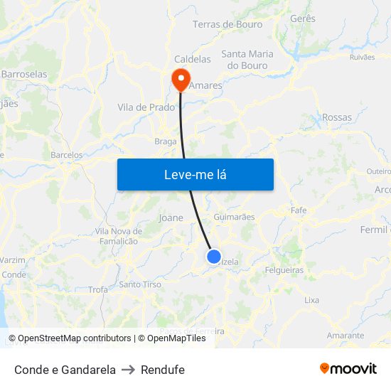 Conde e Gandarela to Rendufe map