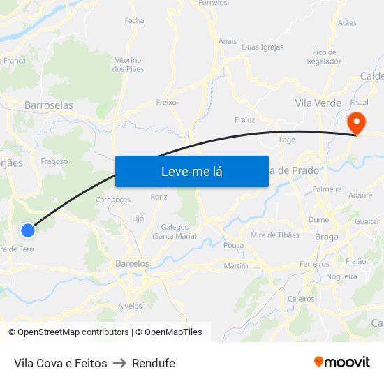 Vila Cova e Feitos to Rendufe map