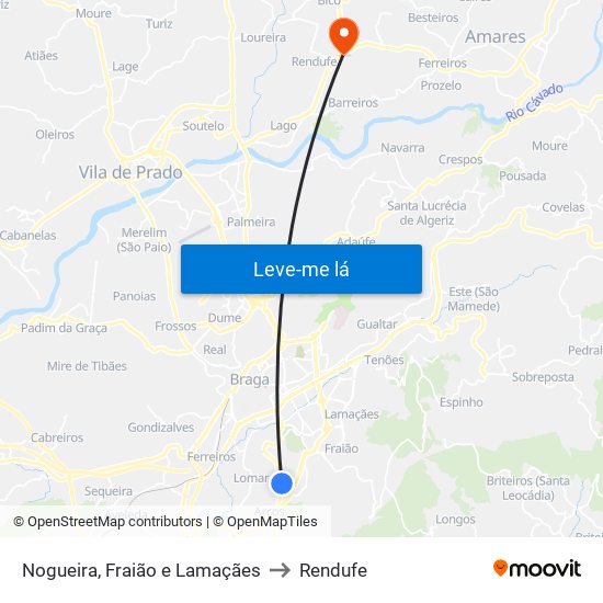 Nogueira, Fraião e Lamaçães to Rendufe map