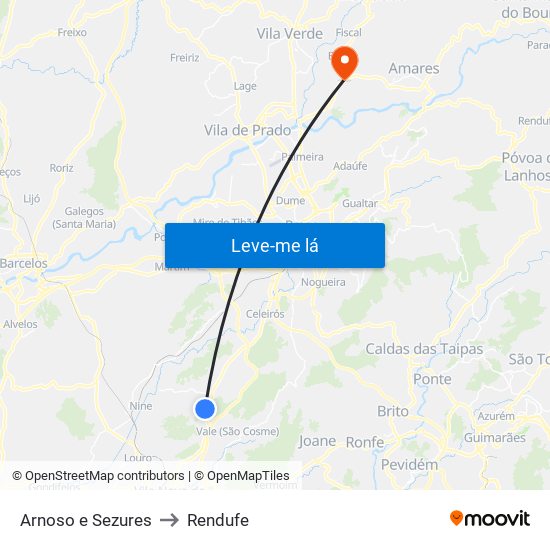 Arnoso e Sezures to Rendufe map