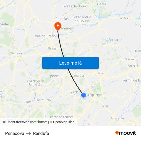 Penacova to Rendufe map