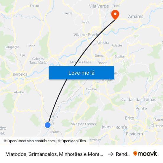 Viatodos, Grimancelos, Minhotães e Monte de Fralães to Rendufe map