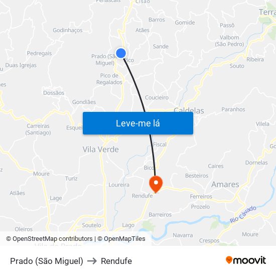 Prado (São Miguel) to Rendufe map