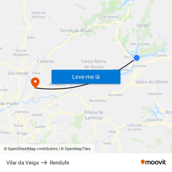 Vilar da Veiga to Rendufe map