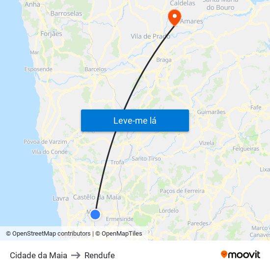 Cidade da Maia to Rendufe map