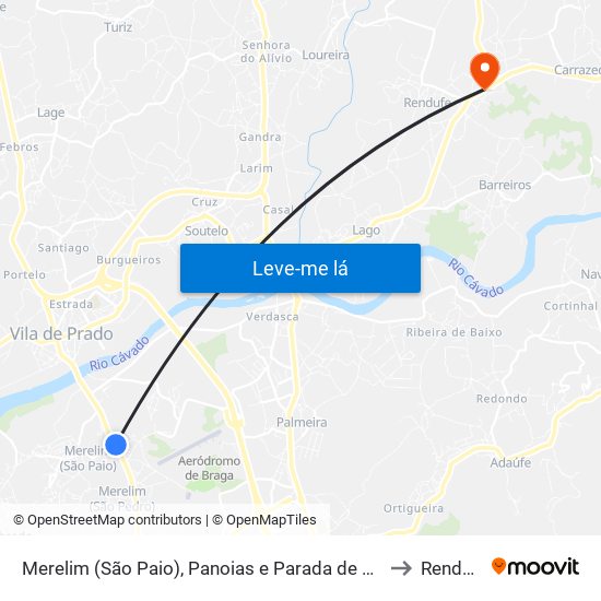 Merelim (São Paio), Panoias e Parada de Tibães to Rendufe map