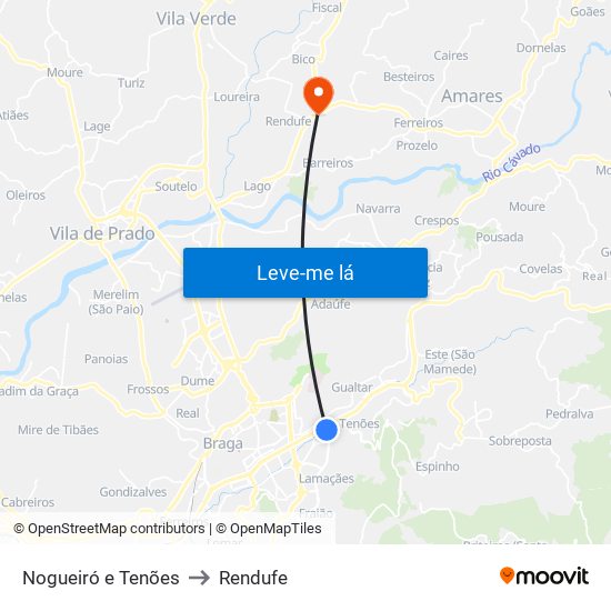 Nogueiró e Tenões to Rendufe map