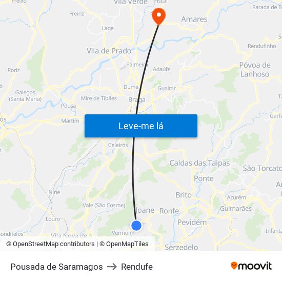 Pousada de Saramagos to Rendufe map