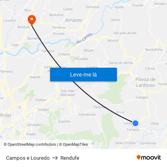 Campos e Louredo to Rendufe map