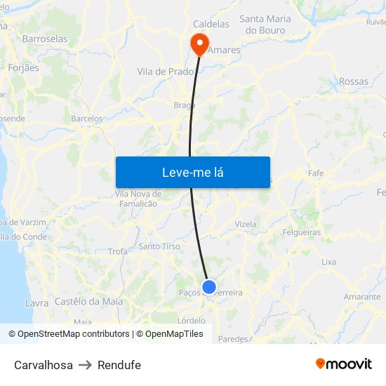 Carvalhosa to Rendufe map