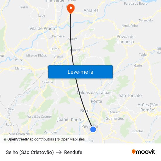 Selho (São Cristóvão) to Rendufe map