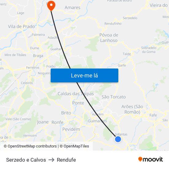 Serzedo e Calvos to Rendufe map