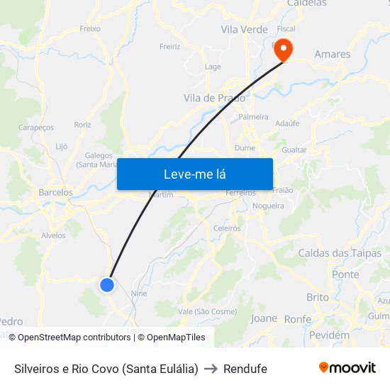 Silveiros e Rio Covo (Santa Eulália) to Rendufe map