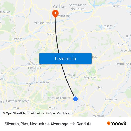 Silvares, Pias, Nogueira e Alvarenga to Rendufe map