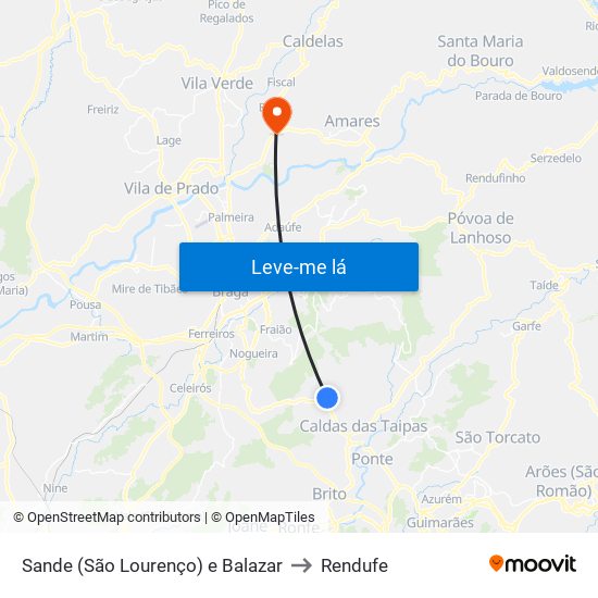 Sande (São Lourenço) e Balazar to Rendufe map