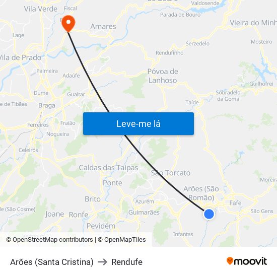 Arões (Santa Cristina) to Rendufe map