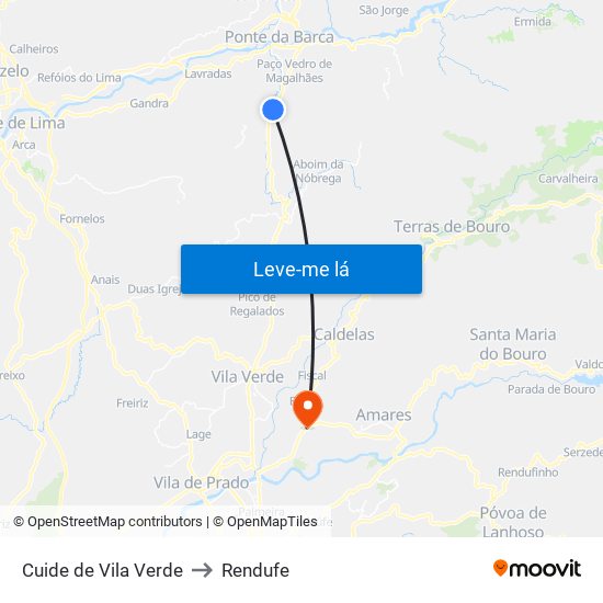 Cuide de Vila Verde to Rendufe map