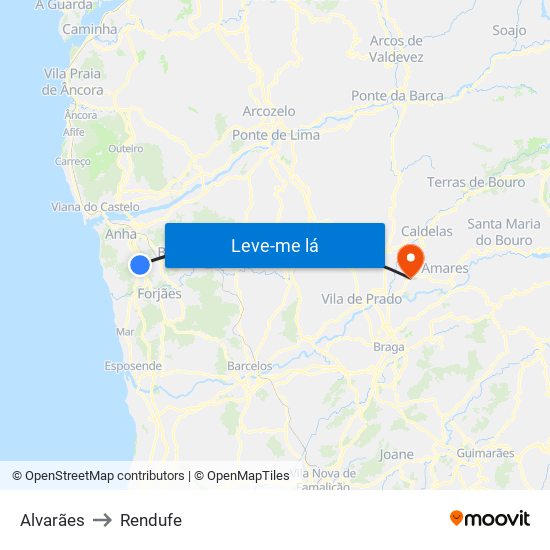 Alvarães to Rendufe map