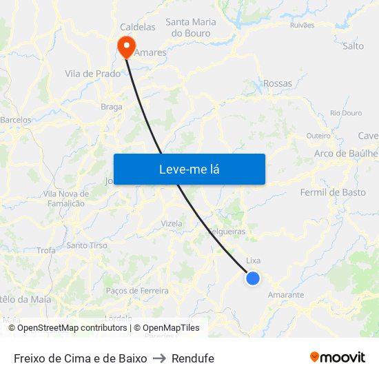 Freixo de Cima e de Baixo to Rendufe map