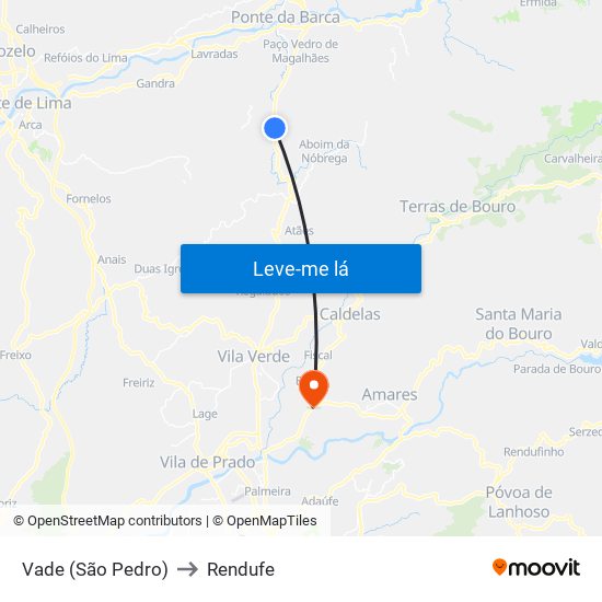 Vade (São Pedro) to Rendufe map