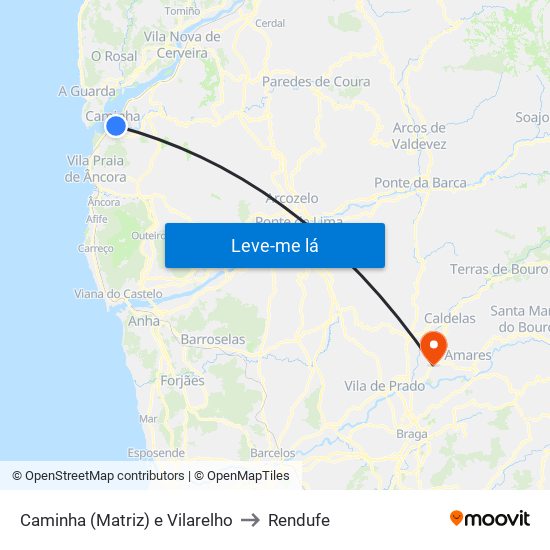 Caminha (Matriz) e Vilarelho to Rendufe map