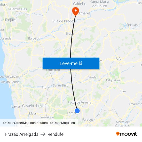 Frazão Arreigada to Rendufe map