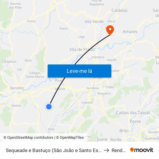 Sequeade e Bastuço (São João e Santo Estêvão) to Rendufe map