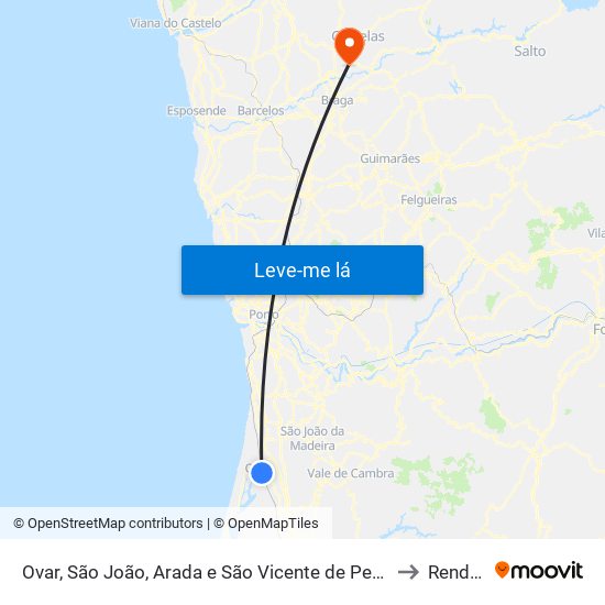 Ovar, São João, Arada e São Vicente de Pereira Jusã to Rendufe map