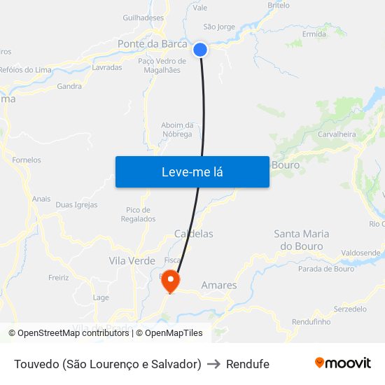 Touvedo (São Lourenço e Salvador) to Rendufe map