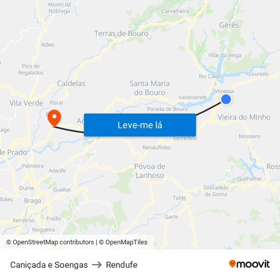 Caniçada e Soengas to Rendufe map