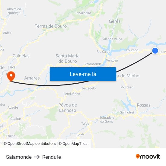 Salamonde to Rendufe map