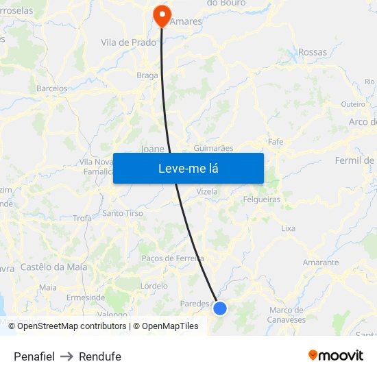 Penafiel to Rendufe map