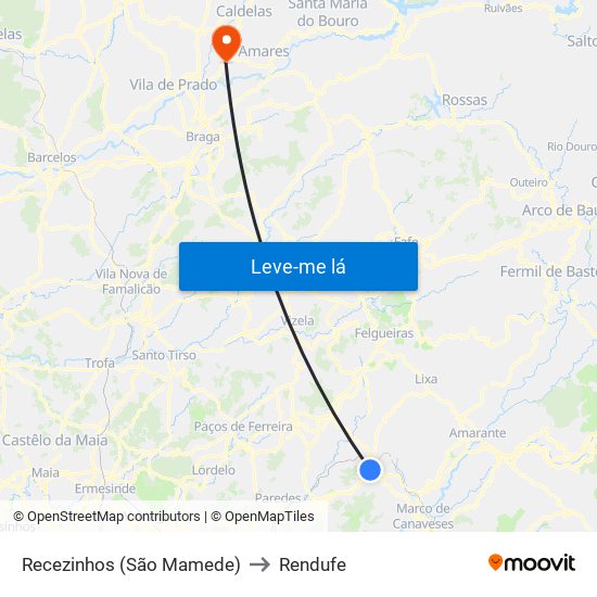 Recezinhos (São Mamede) to Rendufe map