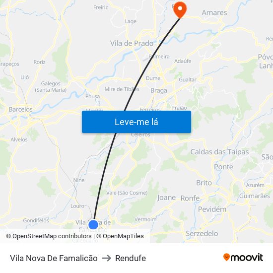 Vila Nova De Famalicão to Rendufe map