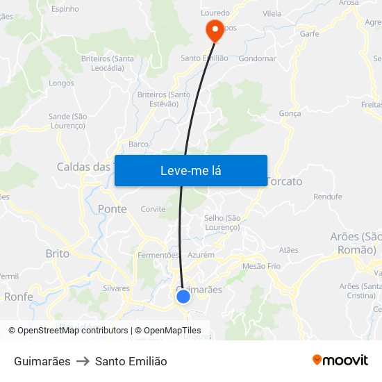 Guimarães to Santo Emilião map