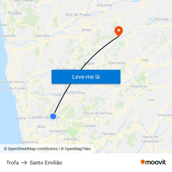Trofa to Santo Emilião map