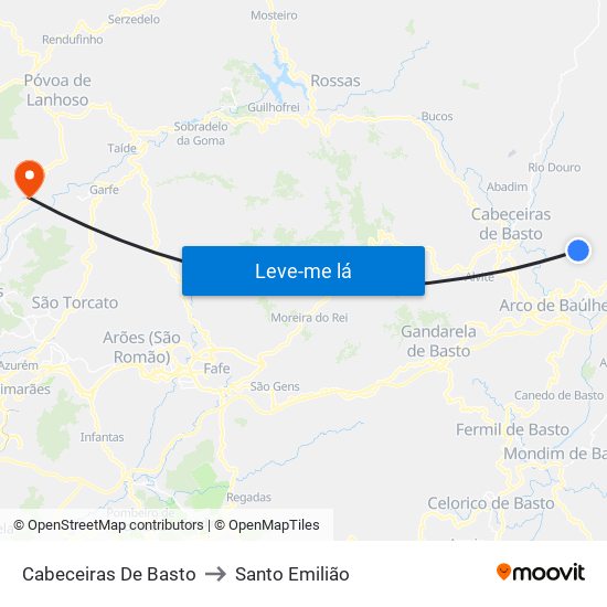 Cabeceiras De Basto to Santo Emilião map