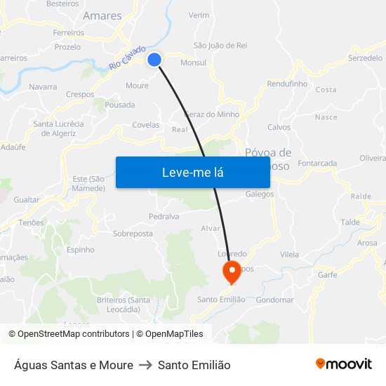 Águas Santas e Moure to Santo Emilião map