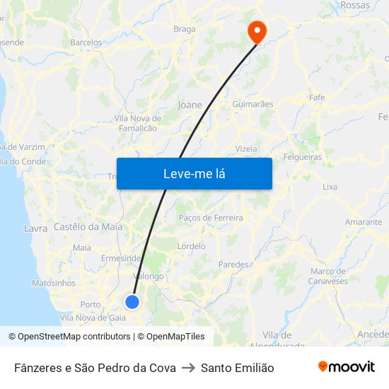 Fânzeres e São Pedro da Cova to Santo Emilião map