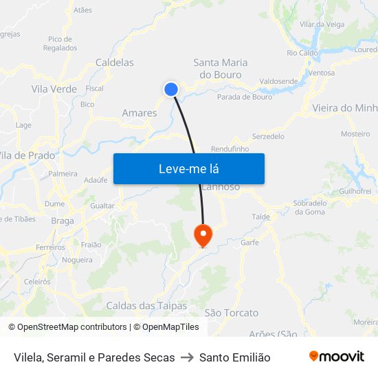 Vilela, Seramil e Paredes Secas to Santo Emilião map