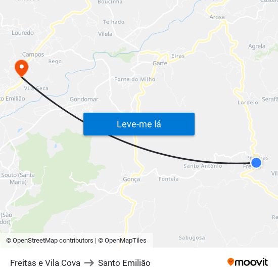 Freitas e Vila Cova to Santo Emilião map
