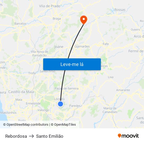 Rebordosa to Santo Emilião map