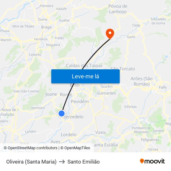 Oliveira (Santa Maria) to Santo Emilião map