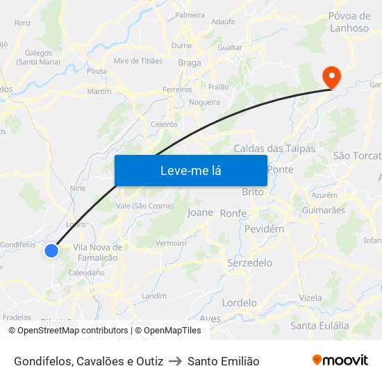 Gondifelos, Cavalões e Outiz to Santo Emilião map